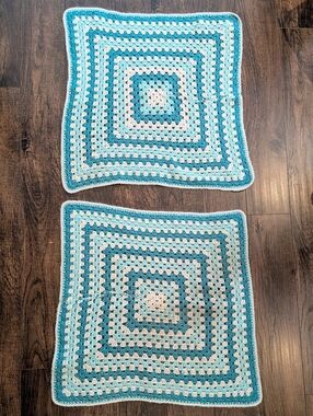 EUC Vintage Handmade 26"x26" Pair of Matched Jumbo Crocheted Granny Squares
